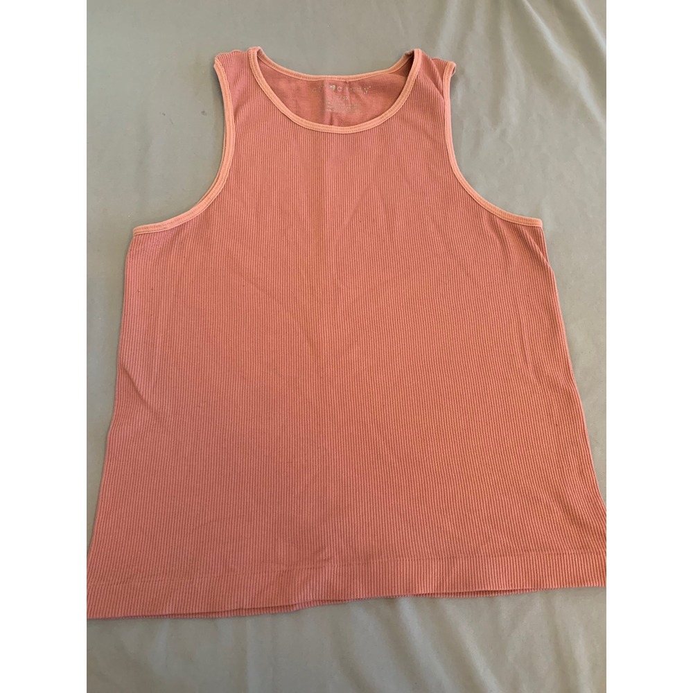 Eye Candy Ribbed Tank Top Womens 2X 3X Coral Pink Sleeveless Scoop Neck Stretch